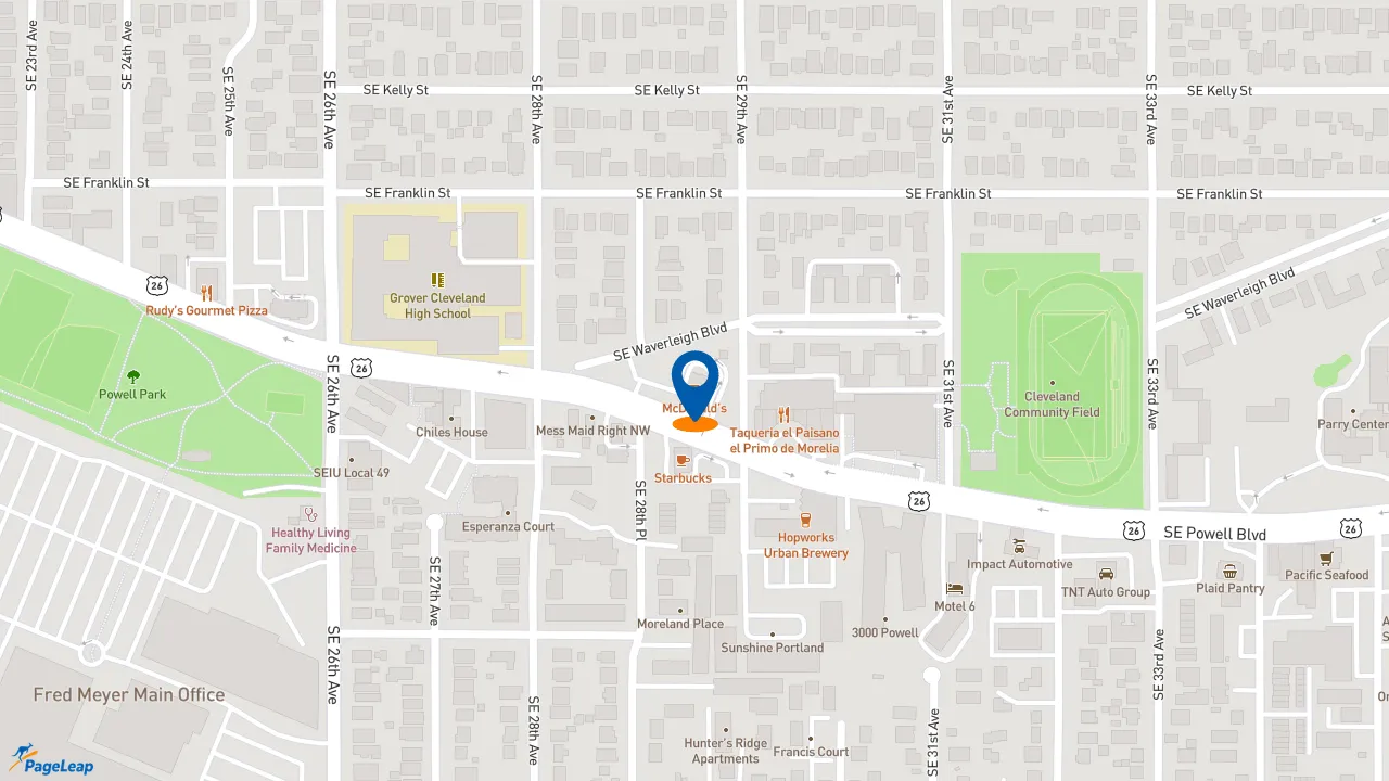 https://pageleap.com map showing location of McDonald&#039;s in Portland.
