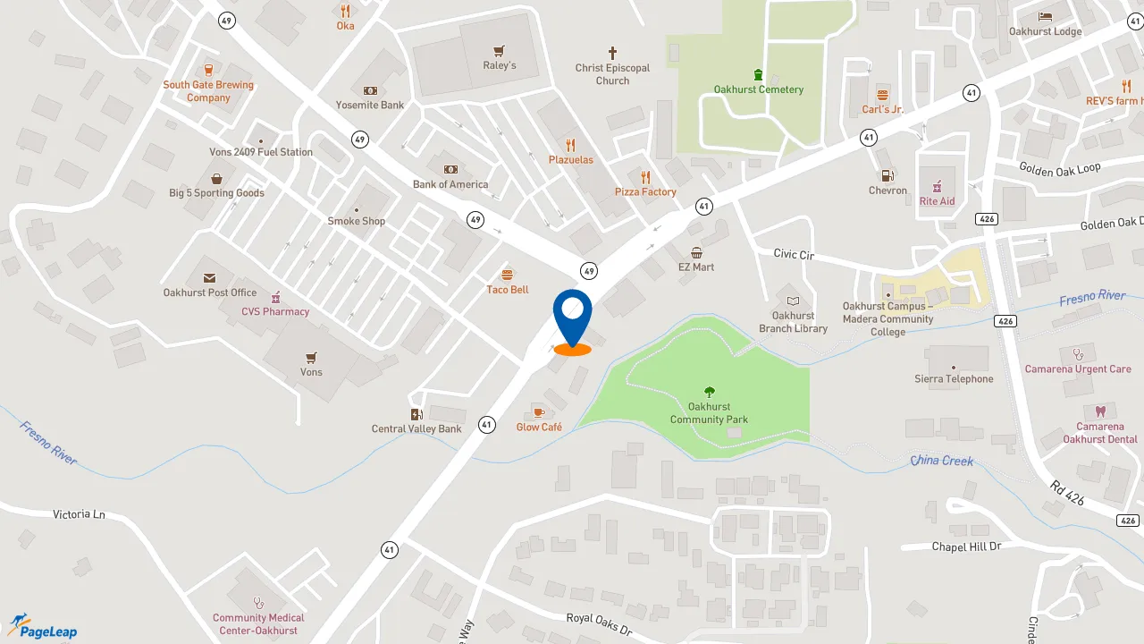 https://pageleap.com map showing location of McDonald&#039;s in Oakhurst.
