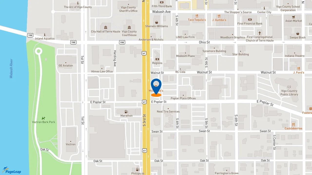 https://pageleap.com map showing location of McDonald&#039;s in Terre Haute.