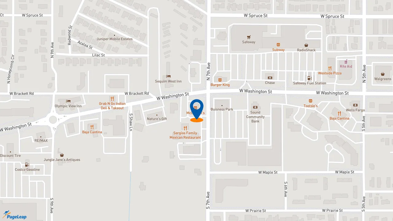 https://pageleap.com map showing location of McDonald&#039;s in Sequim.