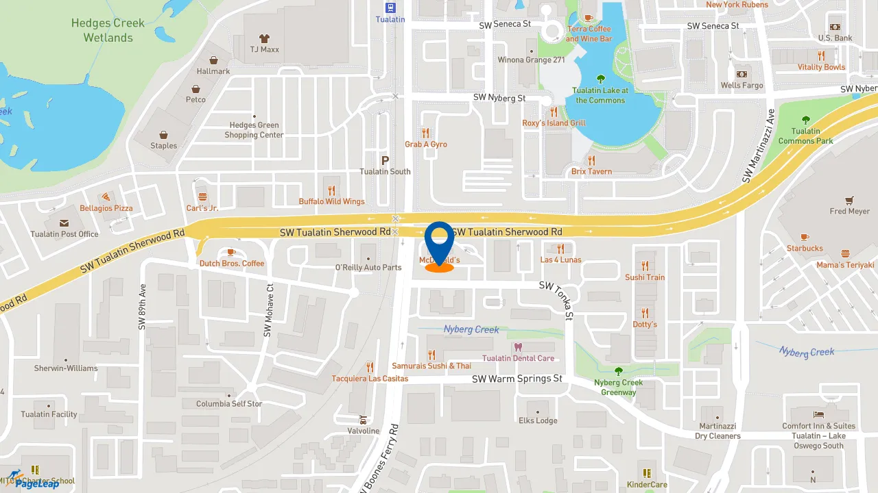 https://pageleap.com map showing location of McDonald&#039;s in Tualatin.