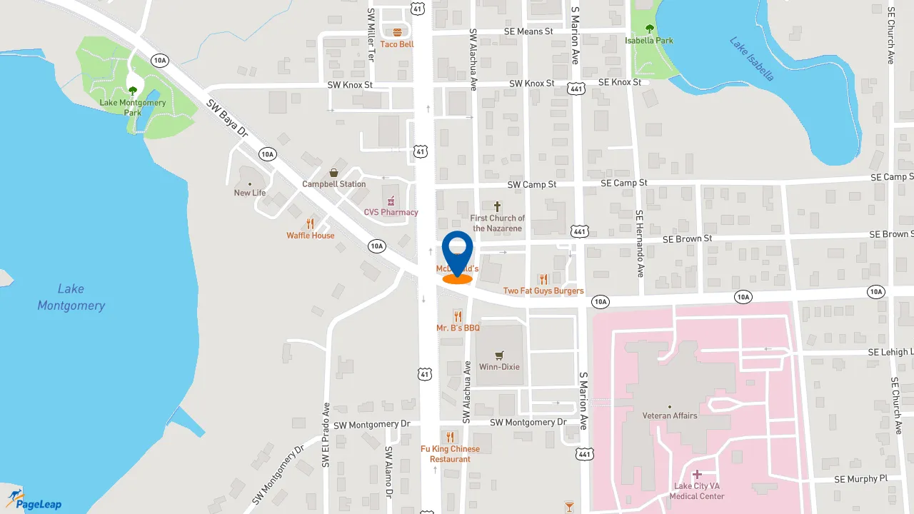 https://pageleap.com map showing location of McDonald&#039;s in Lake City.