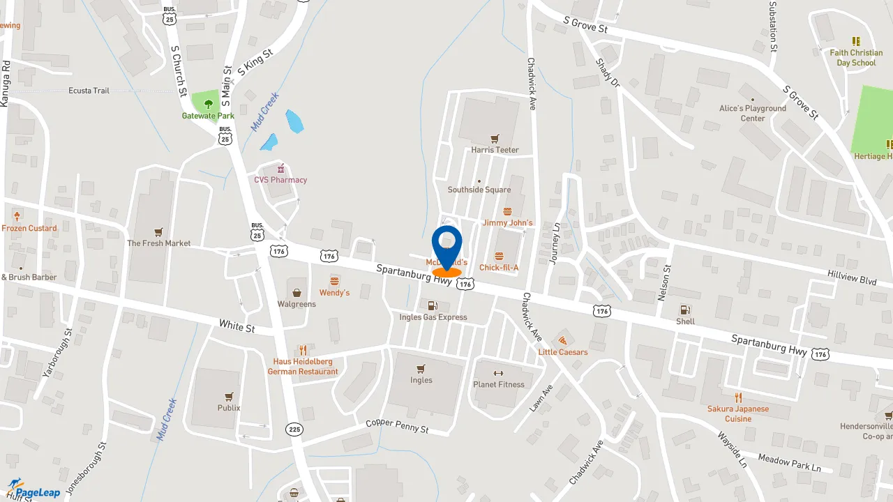https://pageleap.com map showing location of McDonald&#039;s in Hendersonville.