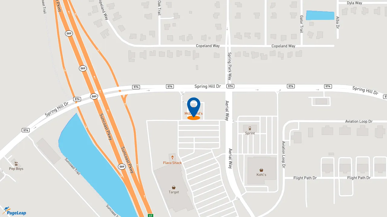 https://pageleap.com map showing location of McDonald&#039;s in Spring Hill.