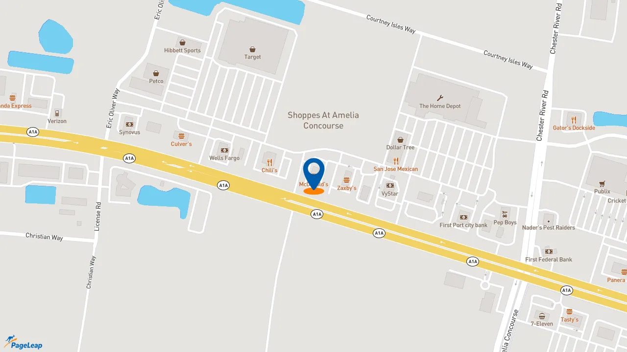 https://pageleap.com map showing location of McDonald&#039;s in Yulee.
