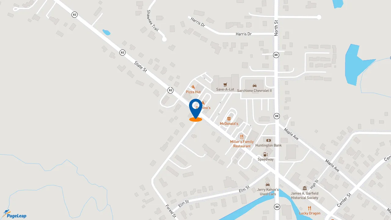 https://pageleap.com map showing location of McDonald&#039;s in Garrettsville.