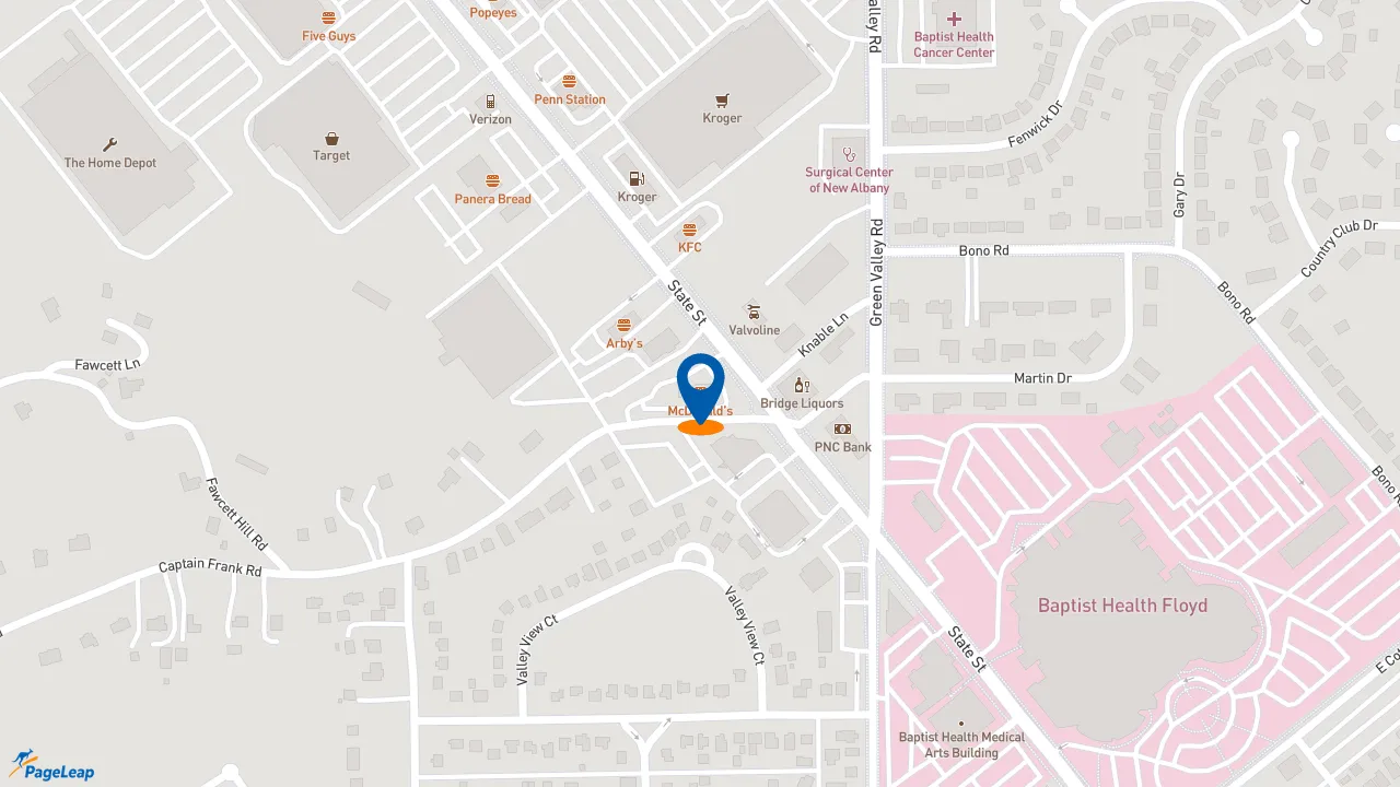 https://pageleap.com map showing location of McDonald&#039;s in New Albany.