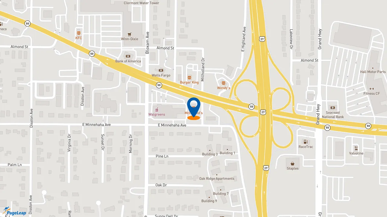 https://pageleap.com map showing location of McDonald&#039;s in Clermont.