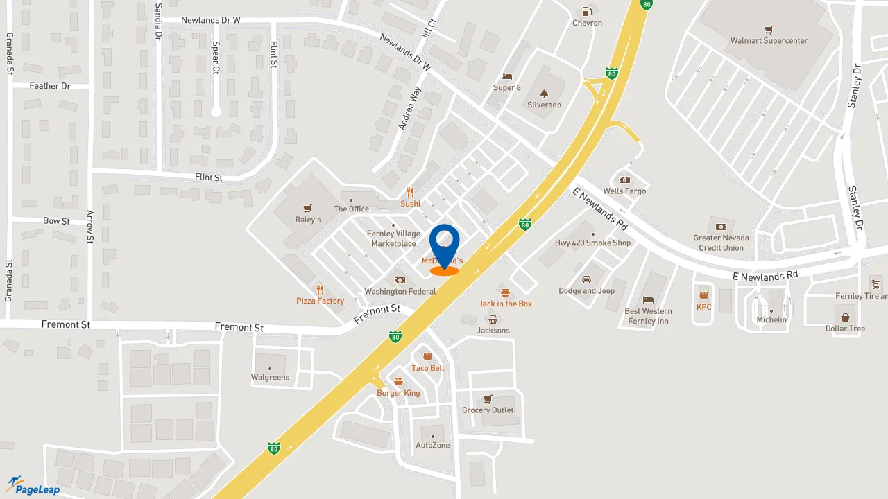 https://pageleap.com map showing location of McDonald&#039;s in Fernley.
