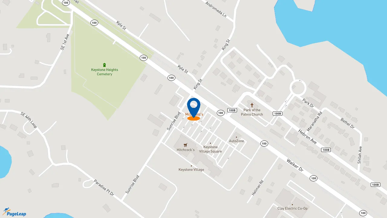 https://pageleap.com map showing location of McDonald&#039;s in Keystone Heights.