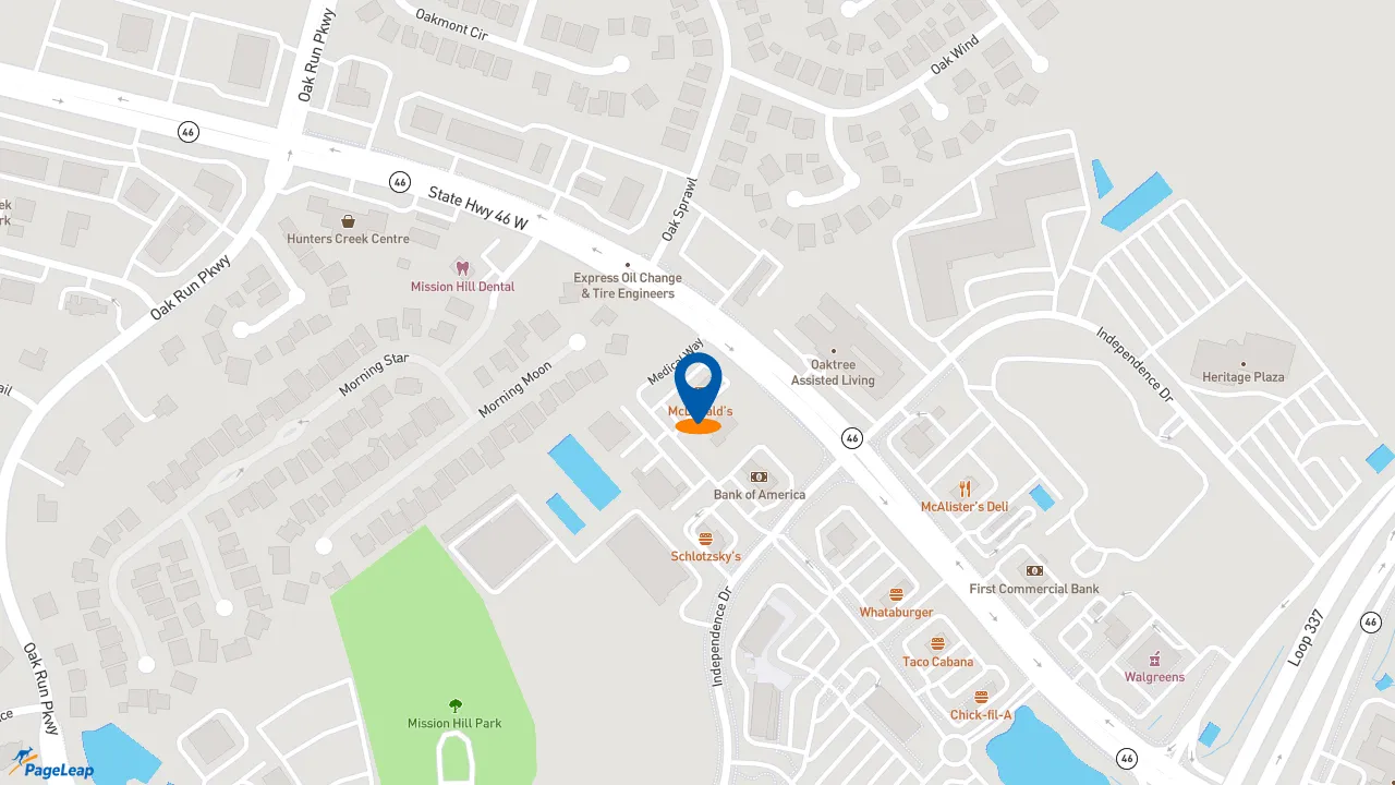 https://pageleap.com map showing location of McDonald&#039;s in New Braunfels.