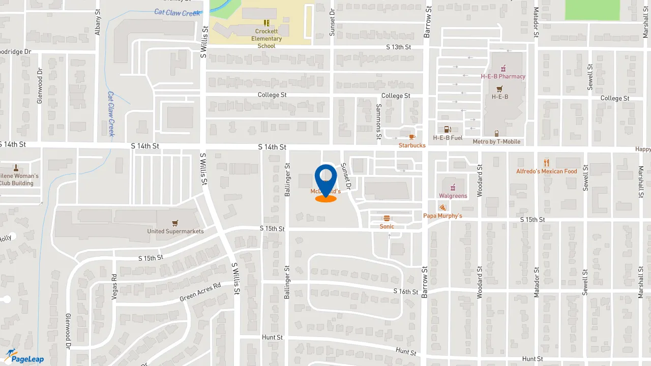 https://pageleap.com map showing location of McDonald&#039;s in Abilene.