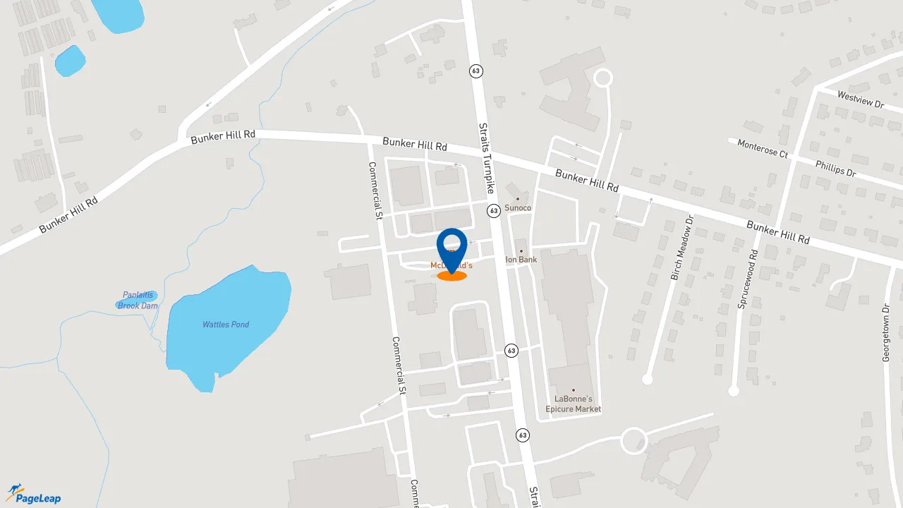 https://pageleap.com map showing location of McDonald&#039;s in Watertown.