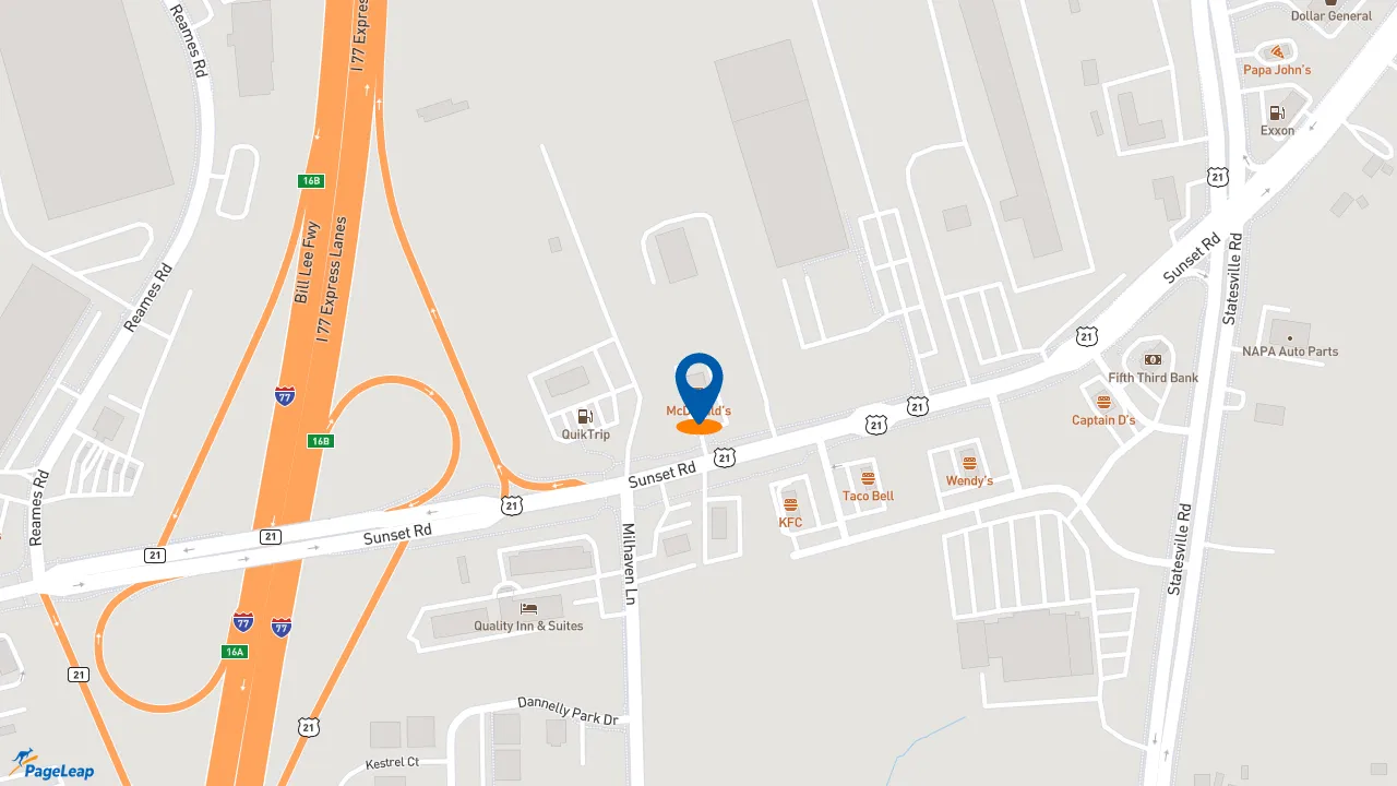 https://pageleap.com map showing location of McDonald&#039;s in Charlotte.