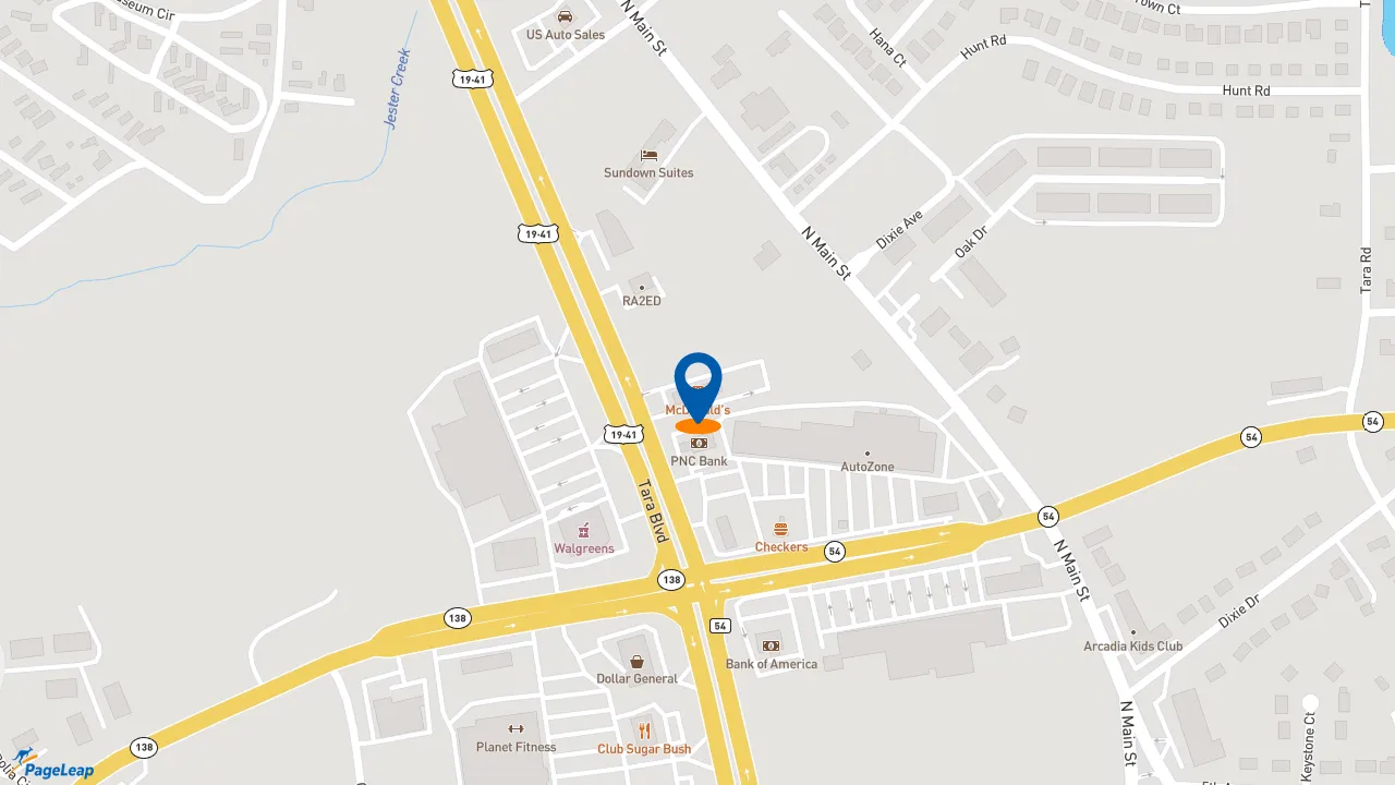 https://pageleap.com map showing location of McDonald&#039;s in Jonesboro.