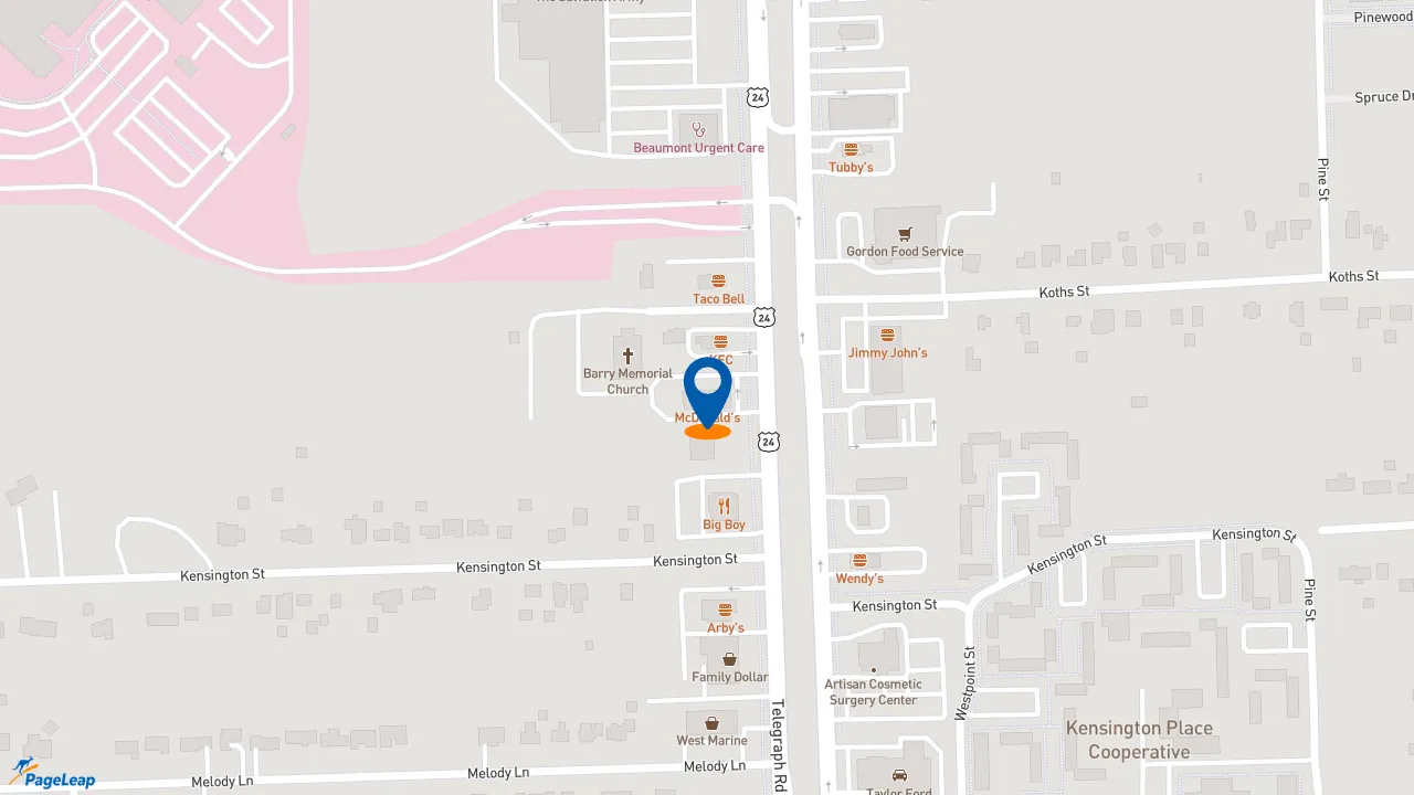 https://pageleap.com map showing location of McDonald&#039;s in Taylor.