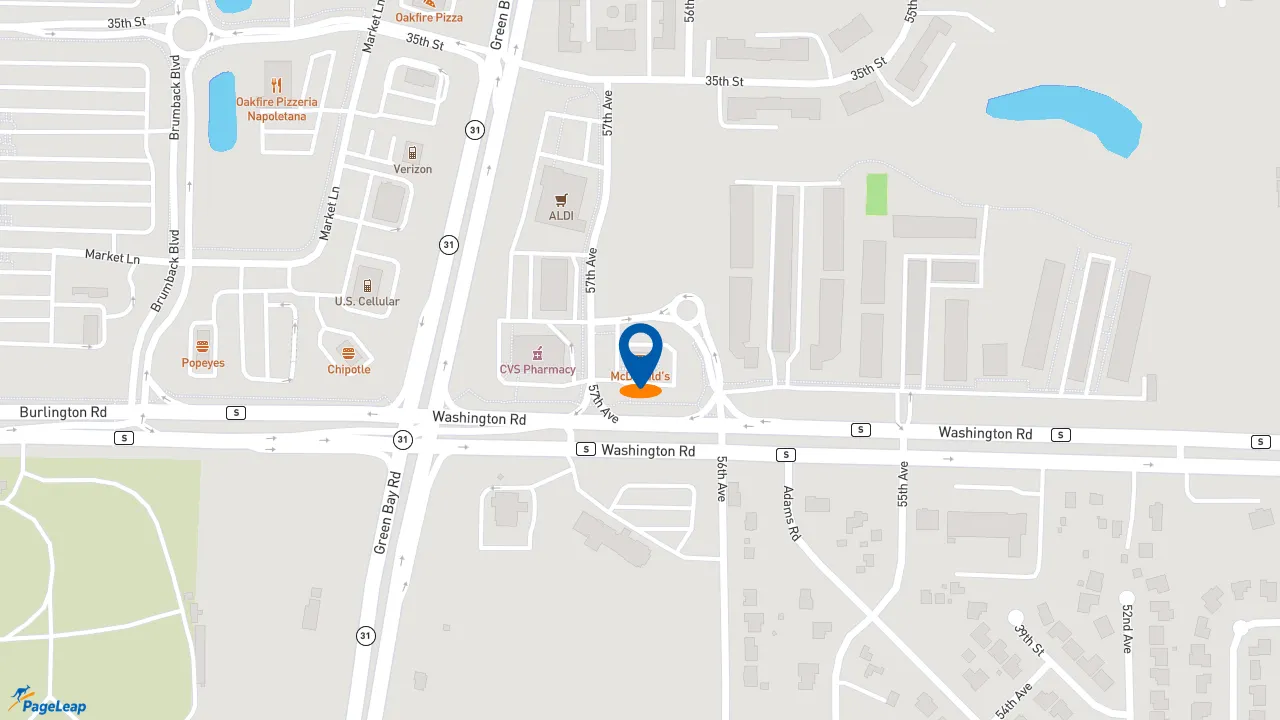 https://pageleap.com map showing location of McDonald&#039;s in Kenosha.