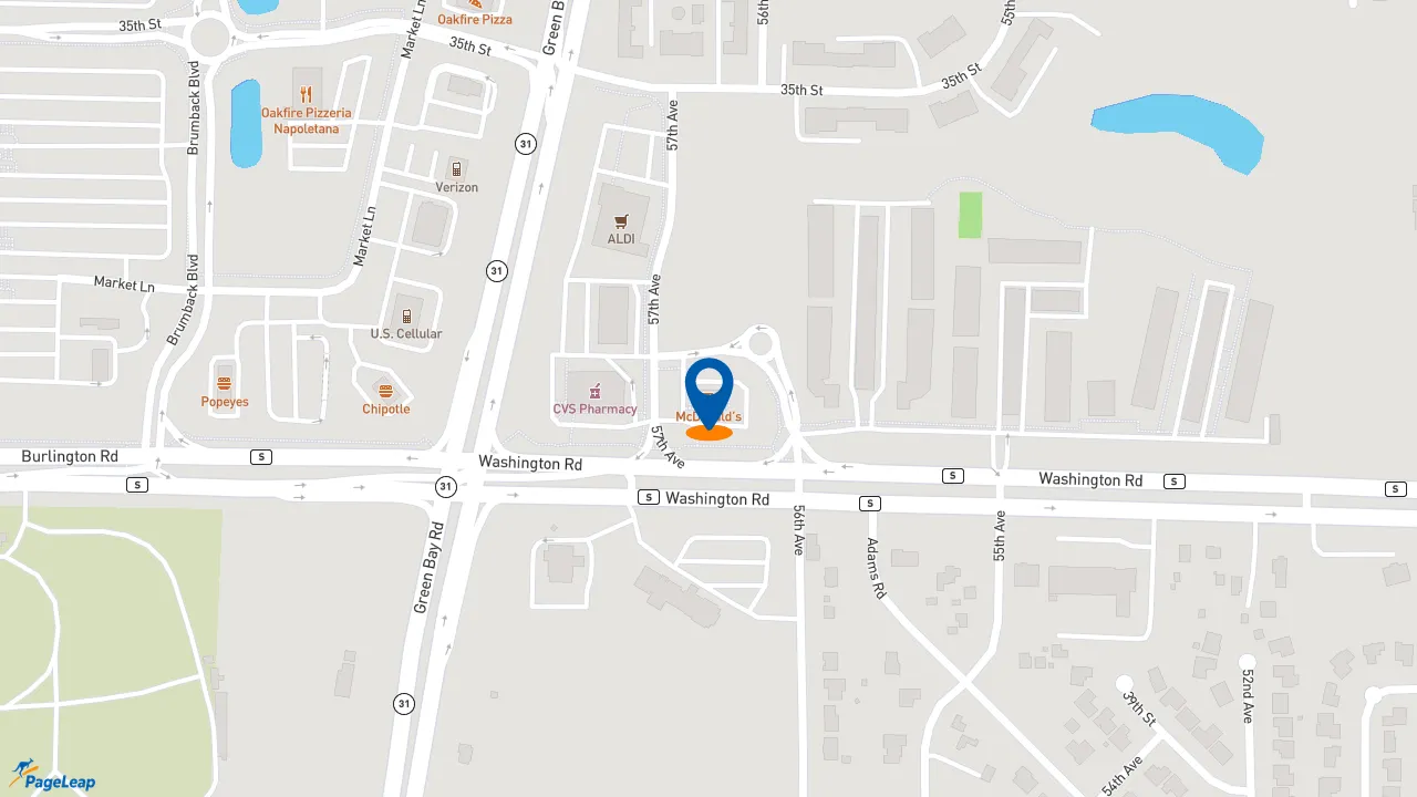 https://pageleap.com map showing location of McDonald&#039;s in Kenosha.