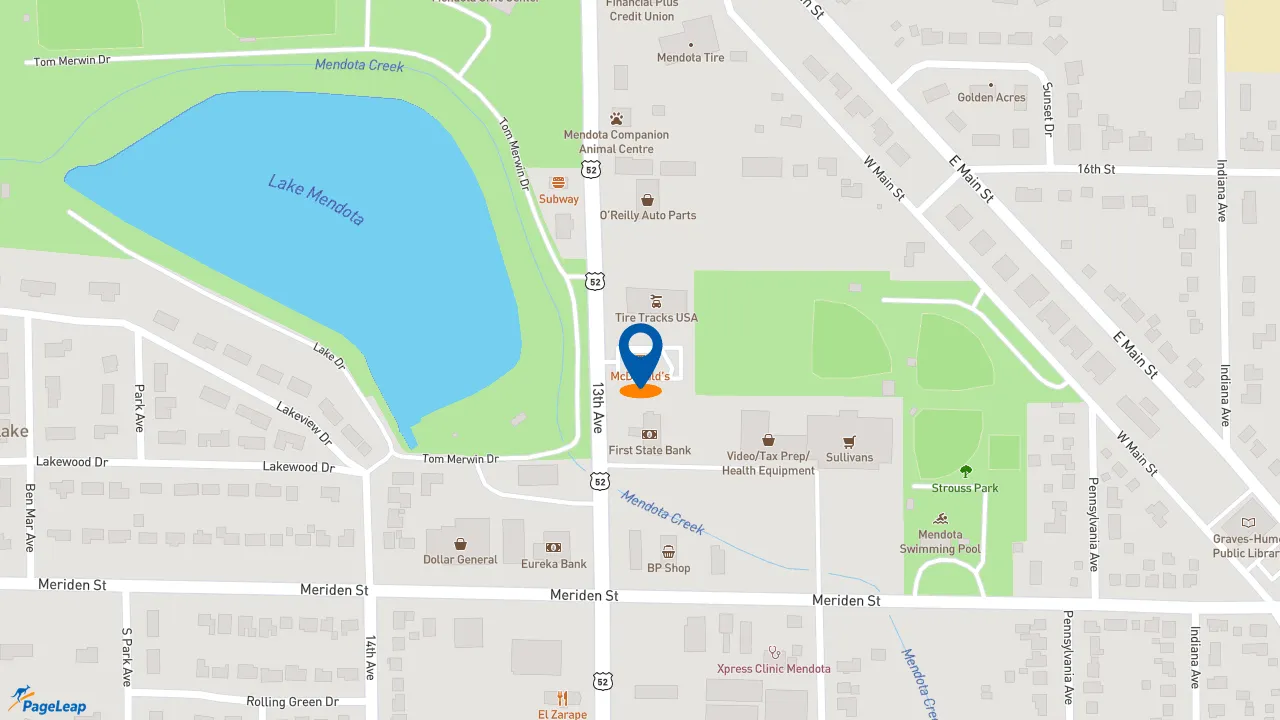 https://pageleap.com map showing location of McDonald&#039;s in Mendota.