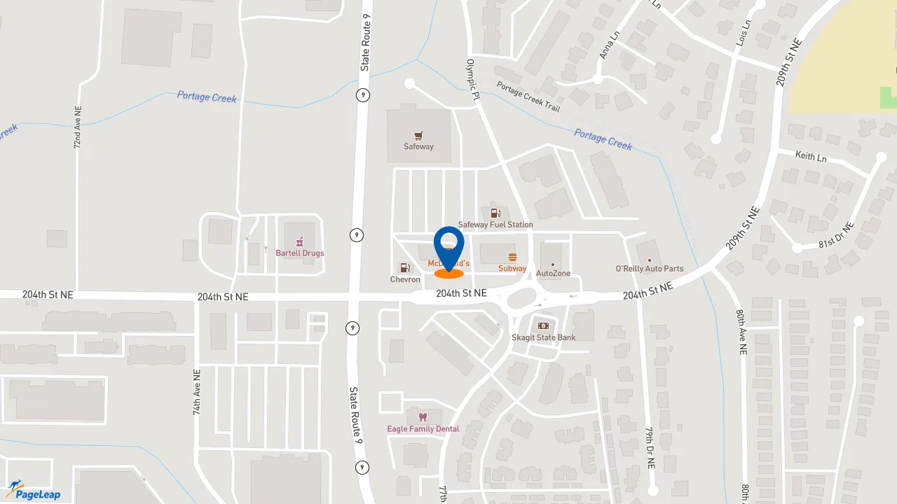 https://pageleap.com map showing location of McDonald&#039;s in Arlington.