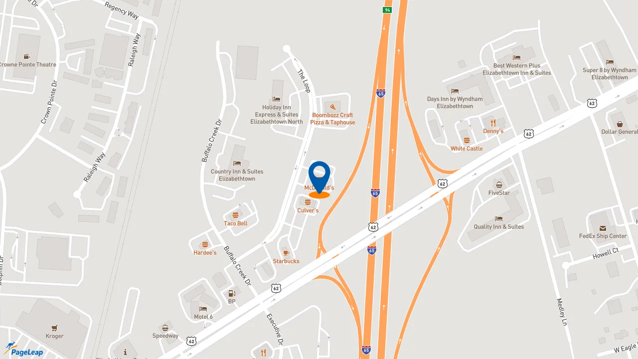 https://pageleap.com map showing location of McDonald&#039;s in Elizabethtown.