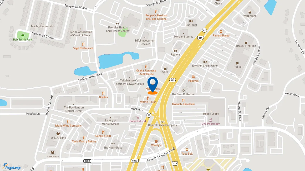 https://pageleap.com map showing location of McDonald&#039;s in Tallahassee.