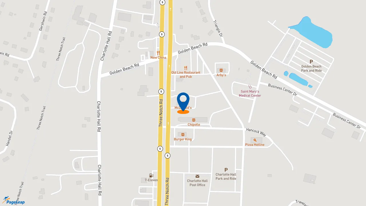 https://pageleap.com map showing location of McDonald&#039;s in Charlotte Hall.