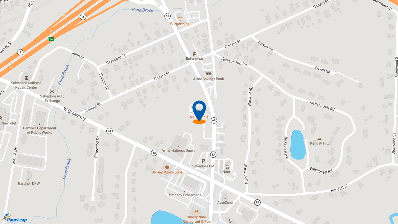 https://pageleap.com map showing location of McDonald&#039;s in Gardner.