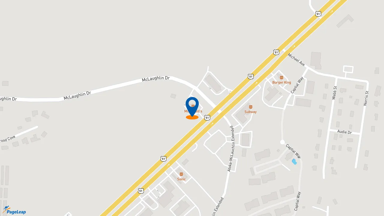 https://pageleap.com map showing location of McDonald&#039;s in Atoka.