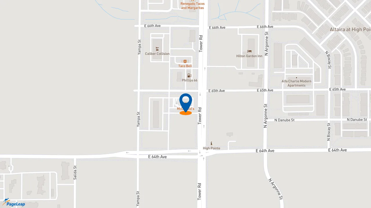https://pageleap.com map showing location of McDonald&#039;s in Denver.