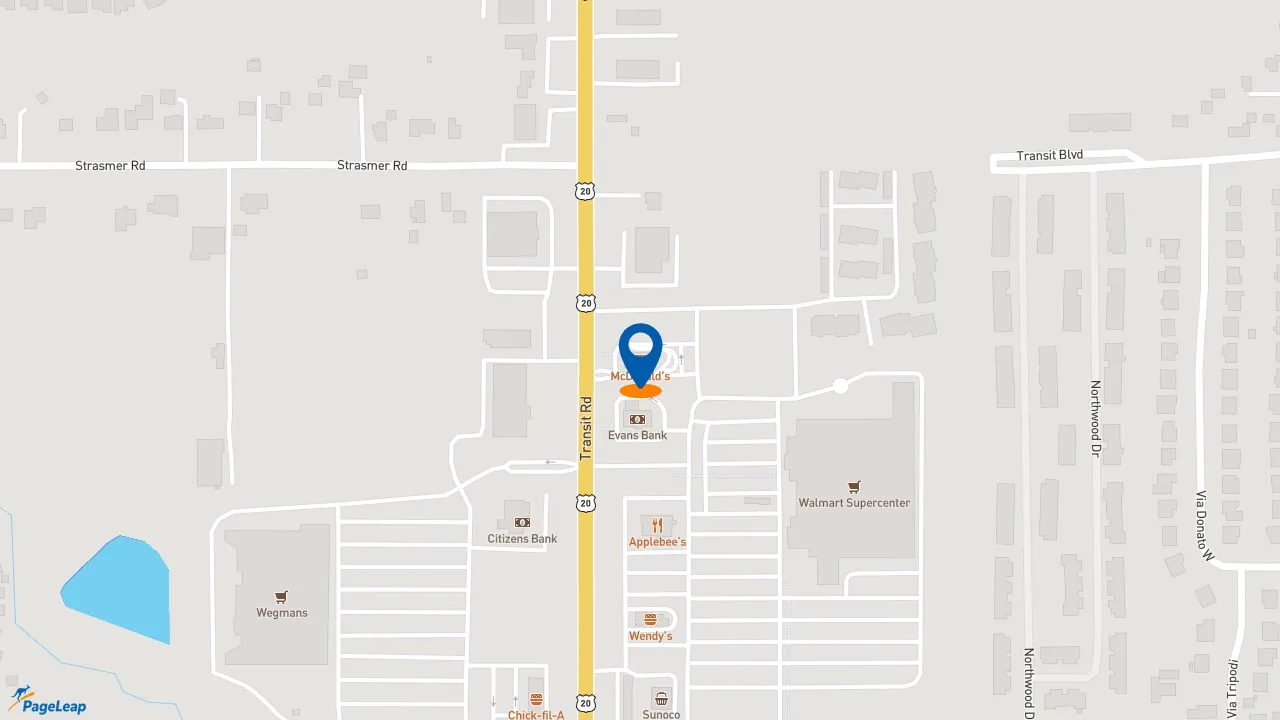 PageLeap.com map showing location of McDonald's in Town Of Lancaster.