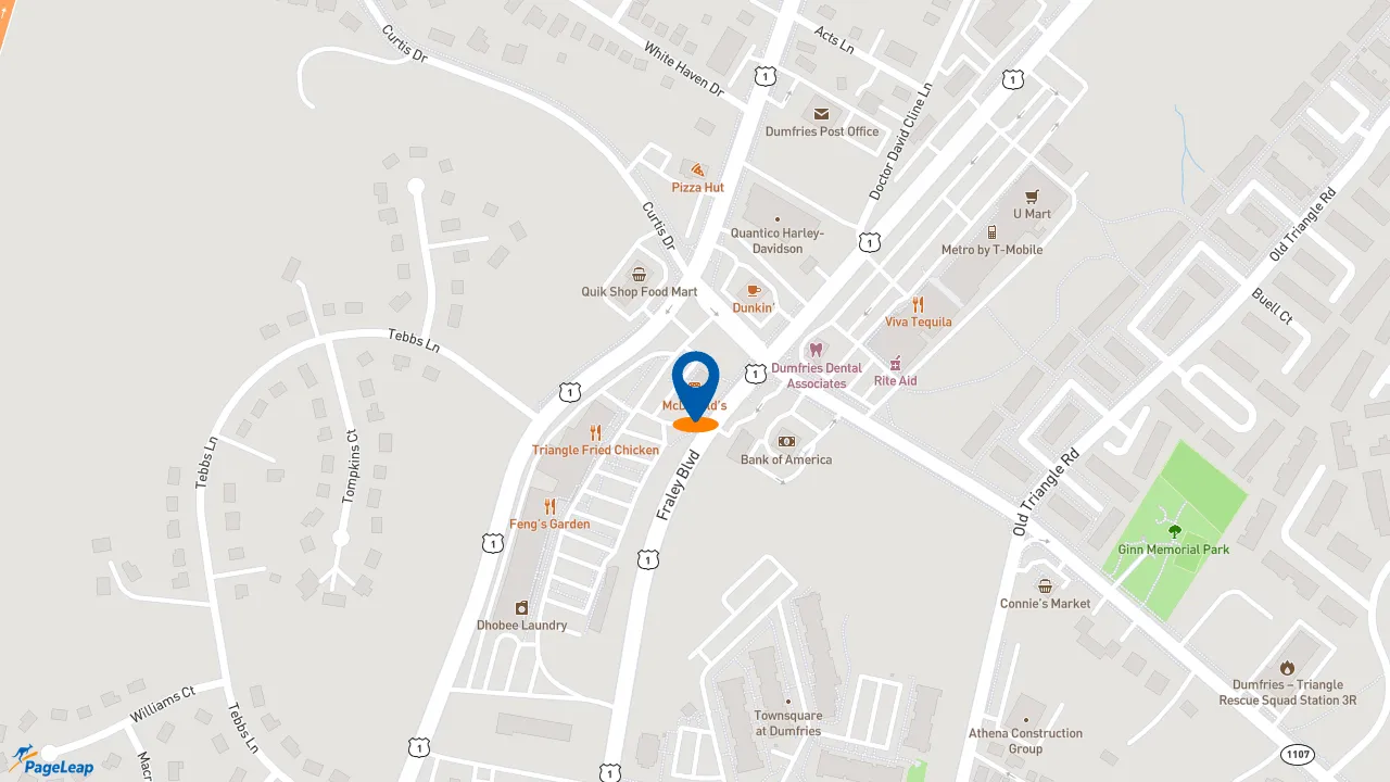 PageLeap.com map showing location of McDonald's in Dumfries.