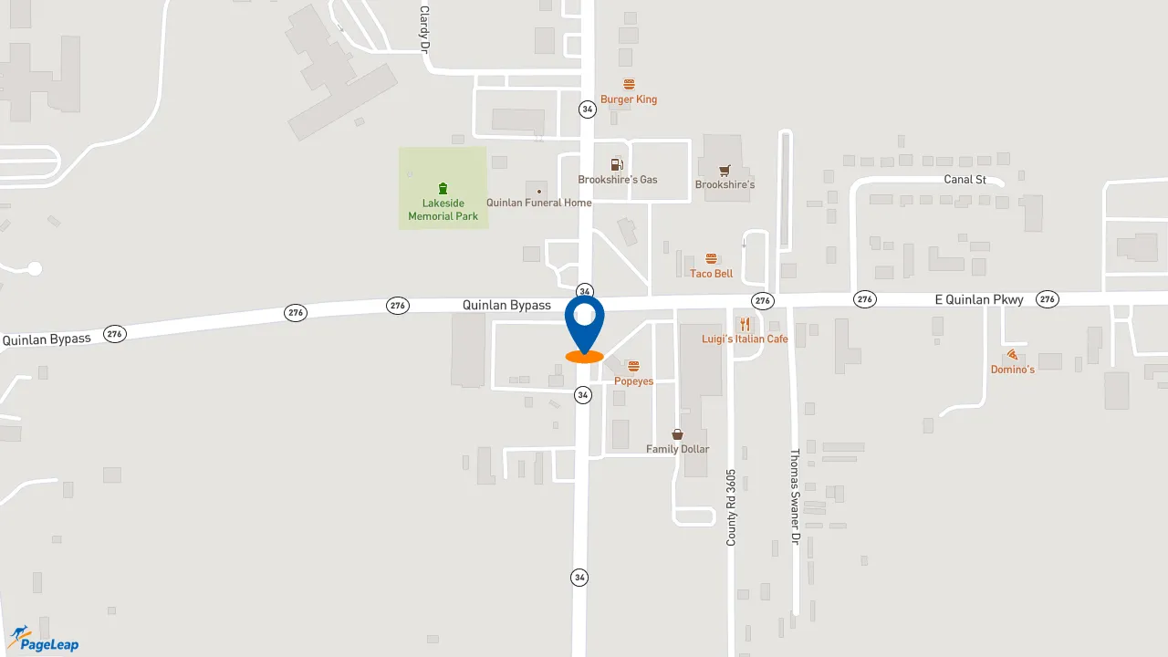 https://pageleap.com map showing location of McDonald&#039;s in Quinlan.