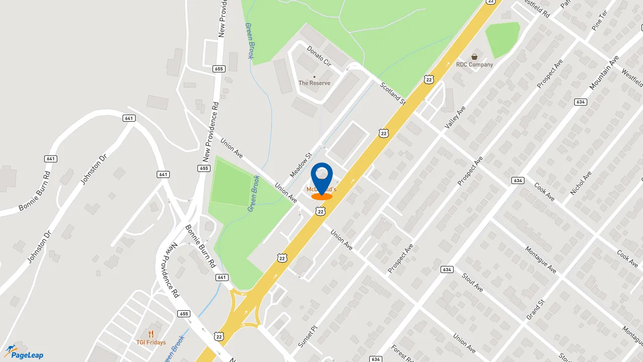 https://pageleap.com map showing location of McDonald&#039;s in Scotch Plains.