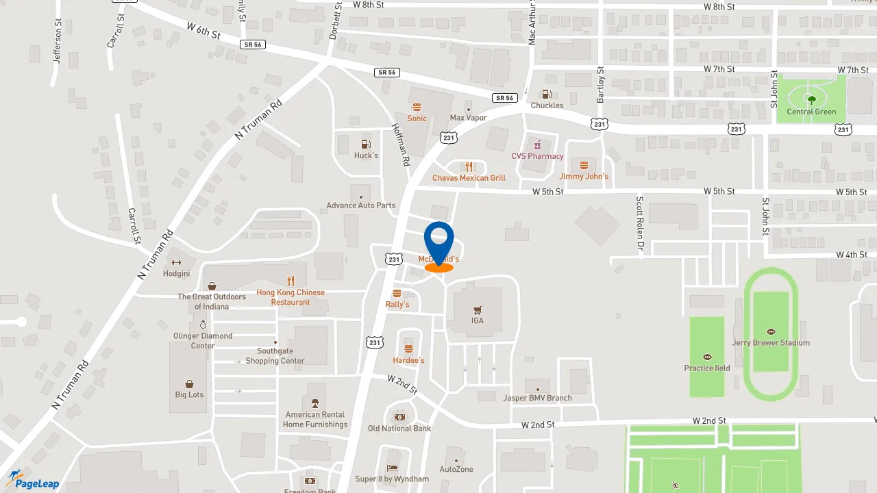 https://pageleap.com map showing location of McDonald&#039;s in Jasper.