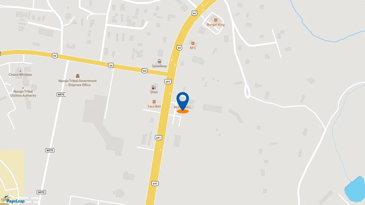 https://pageleap.com map showing location of McDonald&#039;s in Shiprock.