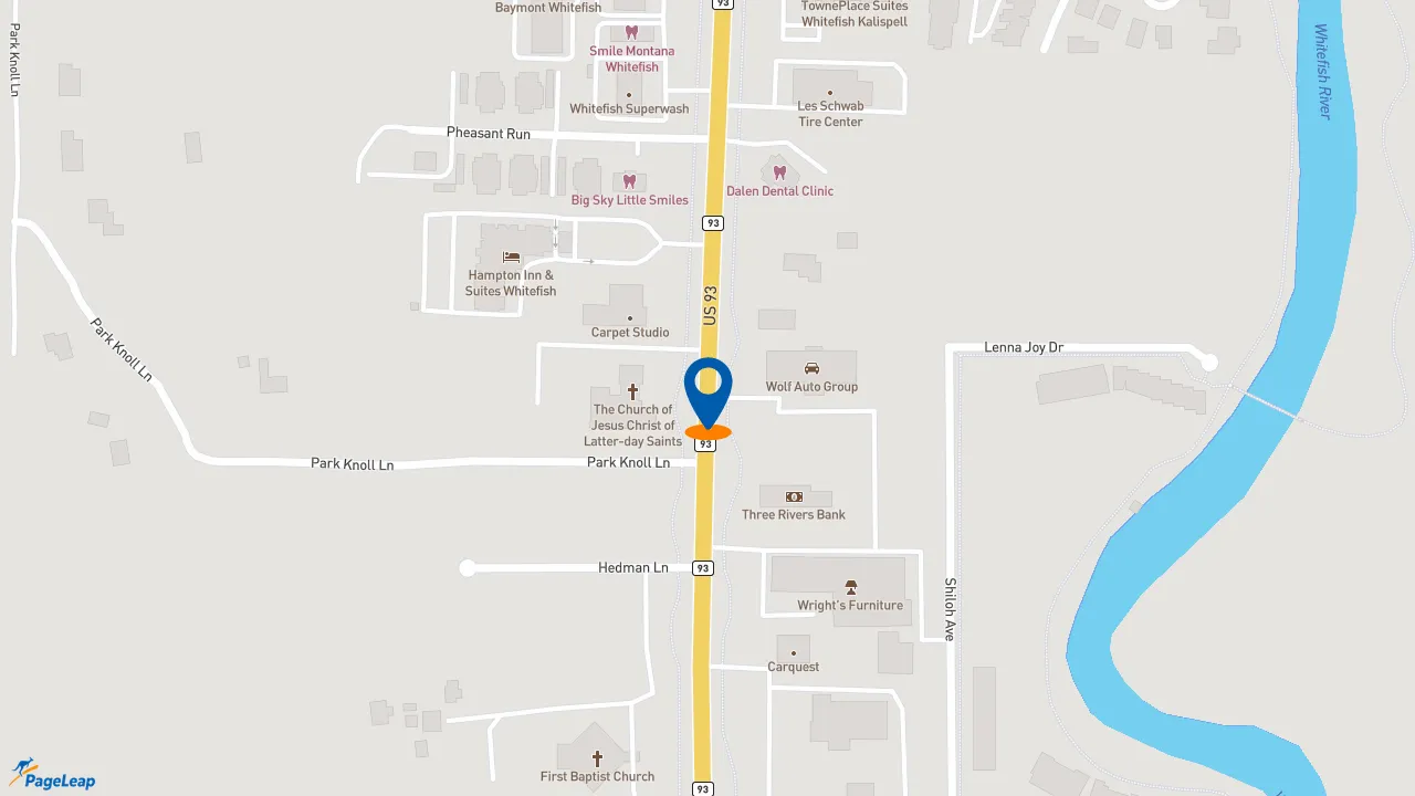https://pageleap.com map showing location of McDonald&#039;s in Whitefish.