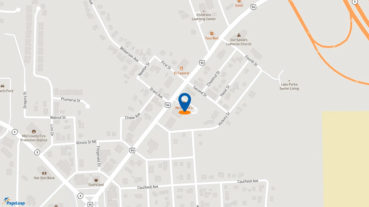 https://pageleap.com map showing location of McDonald&#039;s in Camdenton.