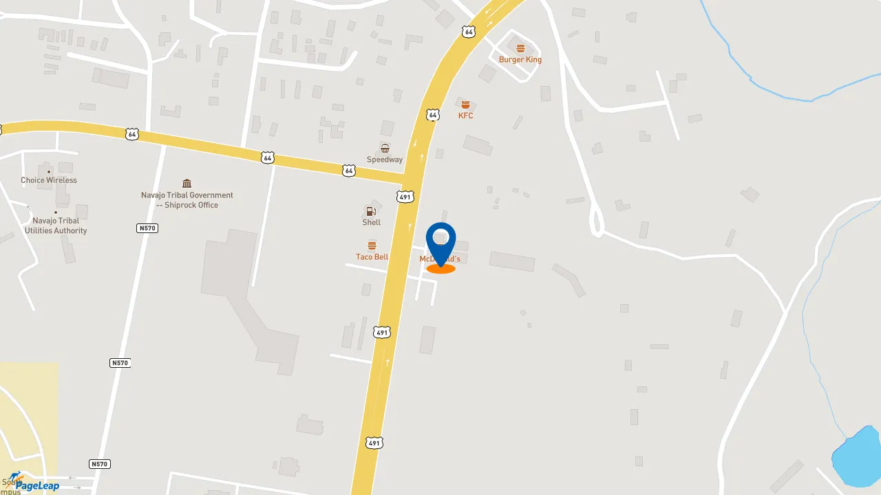https://pageleap.com map showing location of McDonald&#039;s in Shiprock.