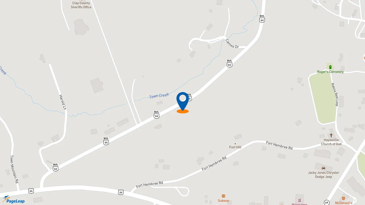 https://pageleap.com map showing location of McDonald&#039;s in Hayesville.