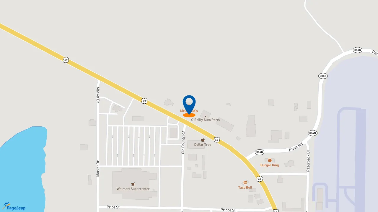 PageLeap.com map showing location of McDonald's in Pocahontas.