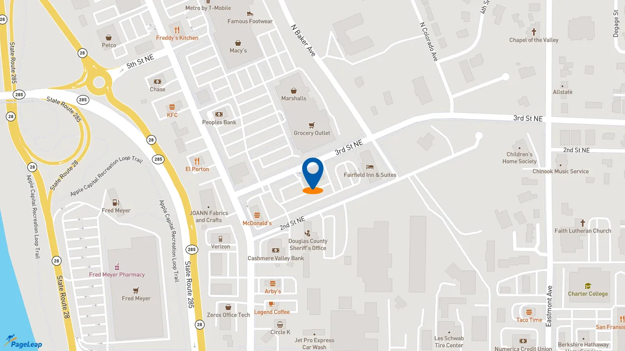 https://pageleap.com map showing location of McDonald&#039;s in East Wenatchee.