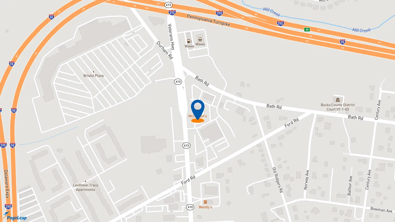 https://pageleap.com map showing location of McDonald&#039;s in Bristol Township.