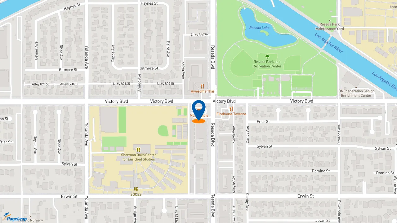 https://pageleap.com map showing location of McDonald&#039;s in Tarzana.