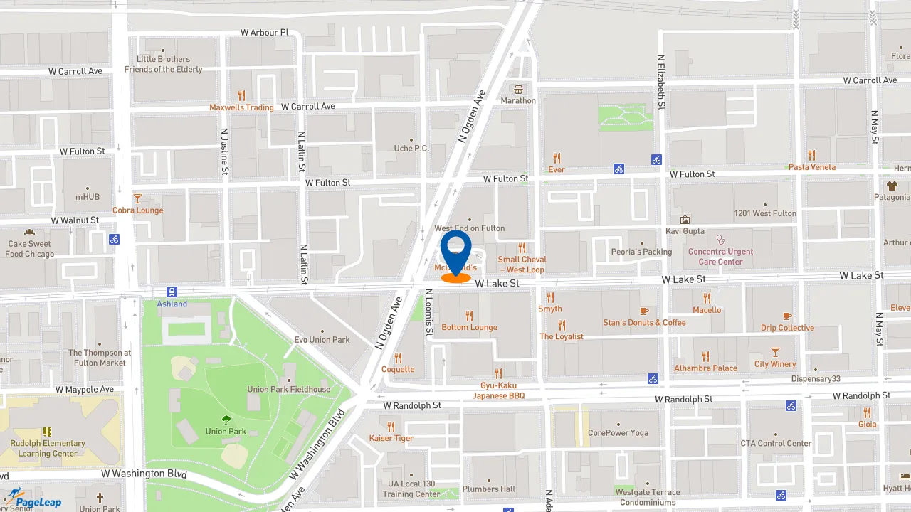 https://pageleap.com map showing location of McDonald&#039;s in Chicago.