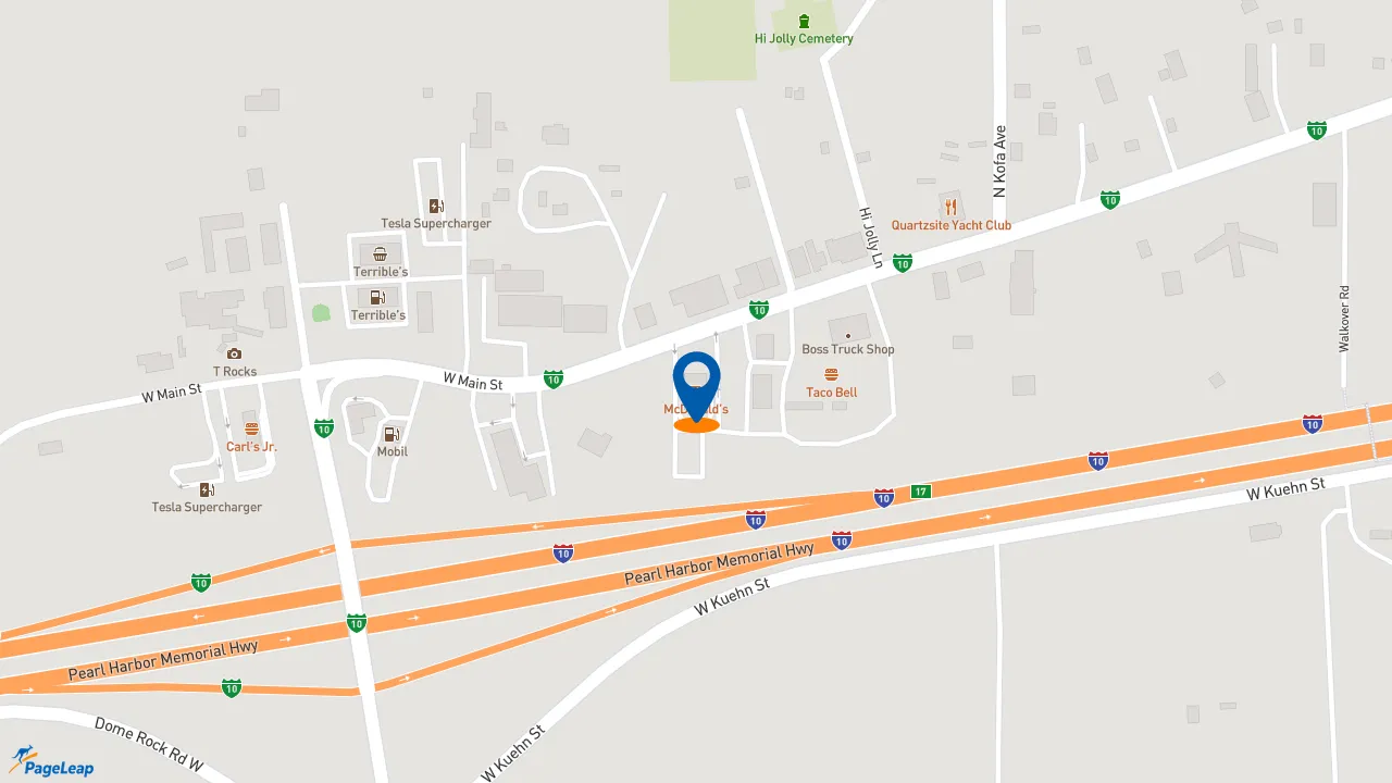 https://pageleap.com map showing location of McDonald&#039;s in Quartzsite.