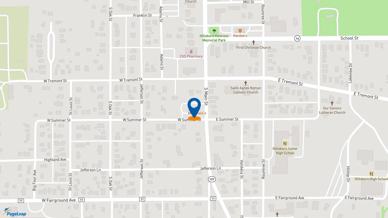 https://pageleap.com map showing location of McDonald&#039;s in Hillsboro.