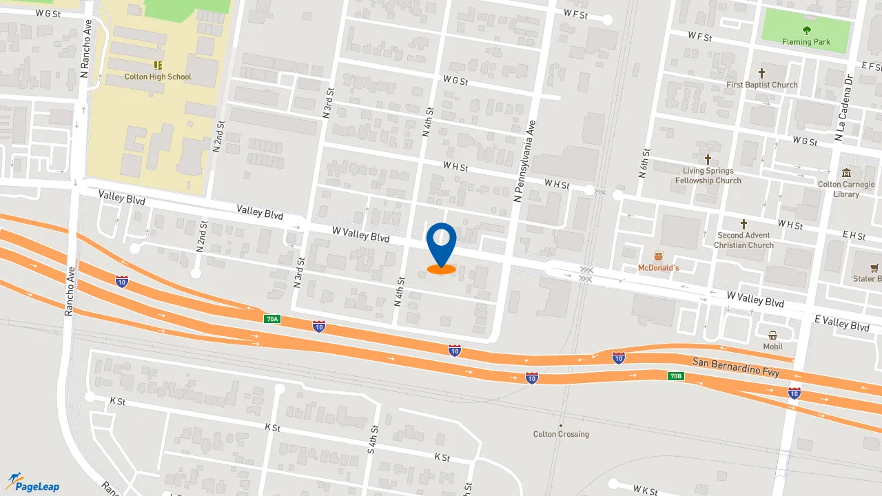 https://pageleap.com map showing location of McDonald&#039;s in Colton.