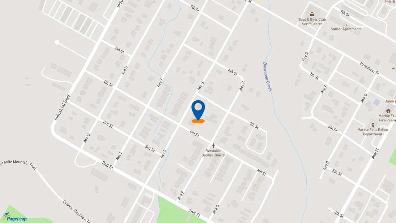 https://pageleap.com map showing location of McDonald&#039;s in Marble Falls.