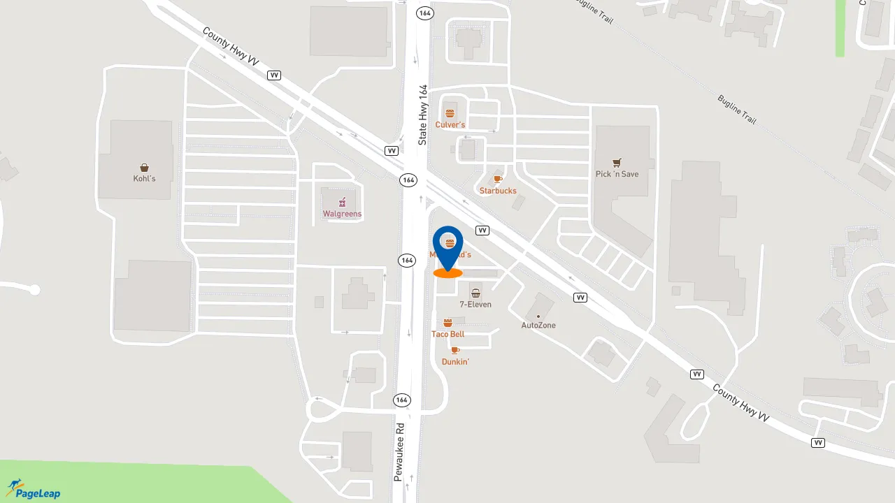 https://pageleap.com map showing location of McDonald&#039;s in Sussex.